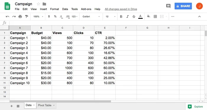 A screenshot of a Google Sheets spreadsheet